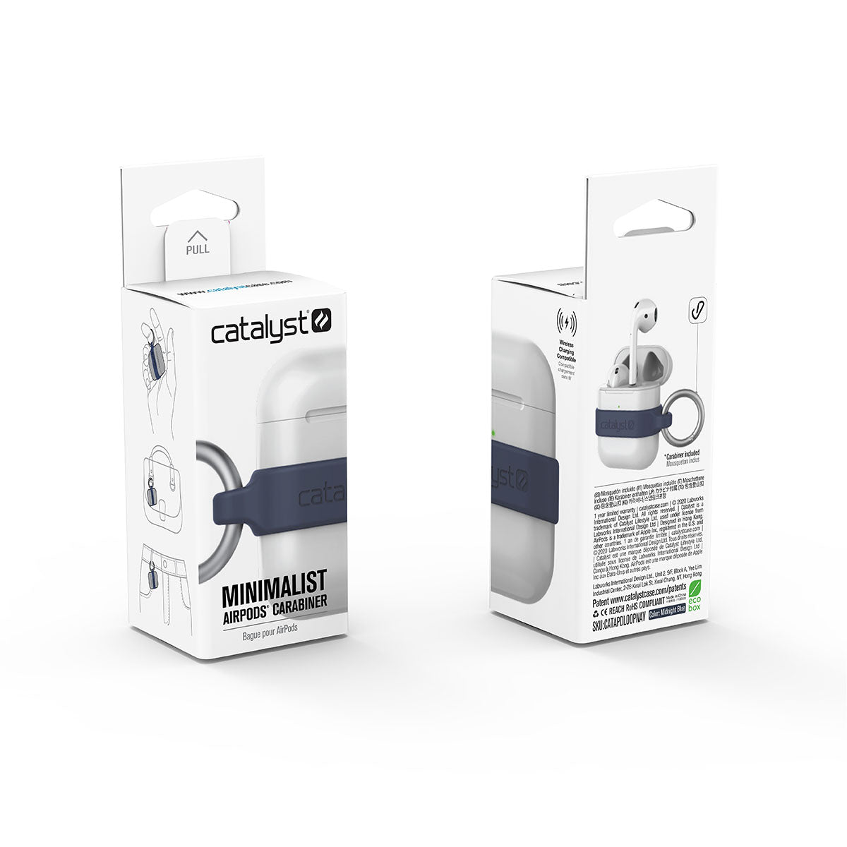 catalyst airpods gen 2 1 loop carabiner midnight blue packaging front and back view