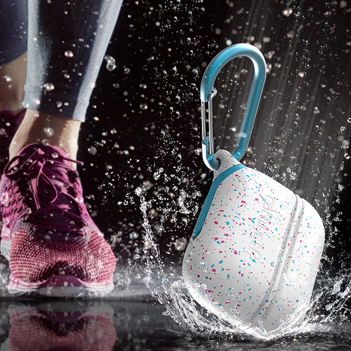CATAPLAPDPROFUN | catalyst airpods pro gen 2 1 waterproof case carabiner special edition funfetti dropped and splashes of water running shoes