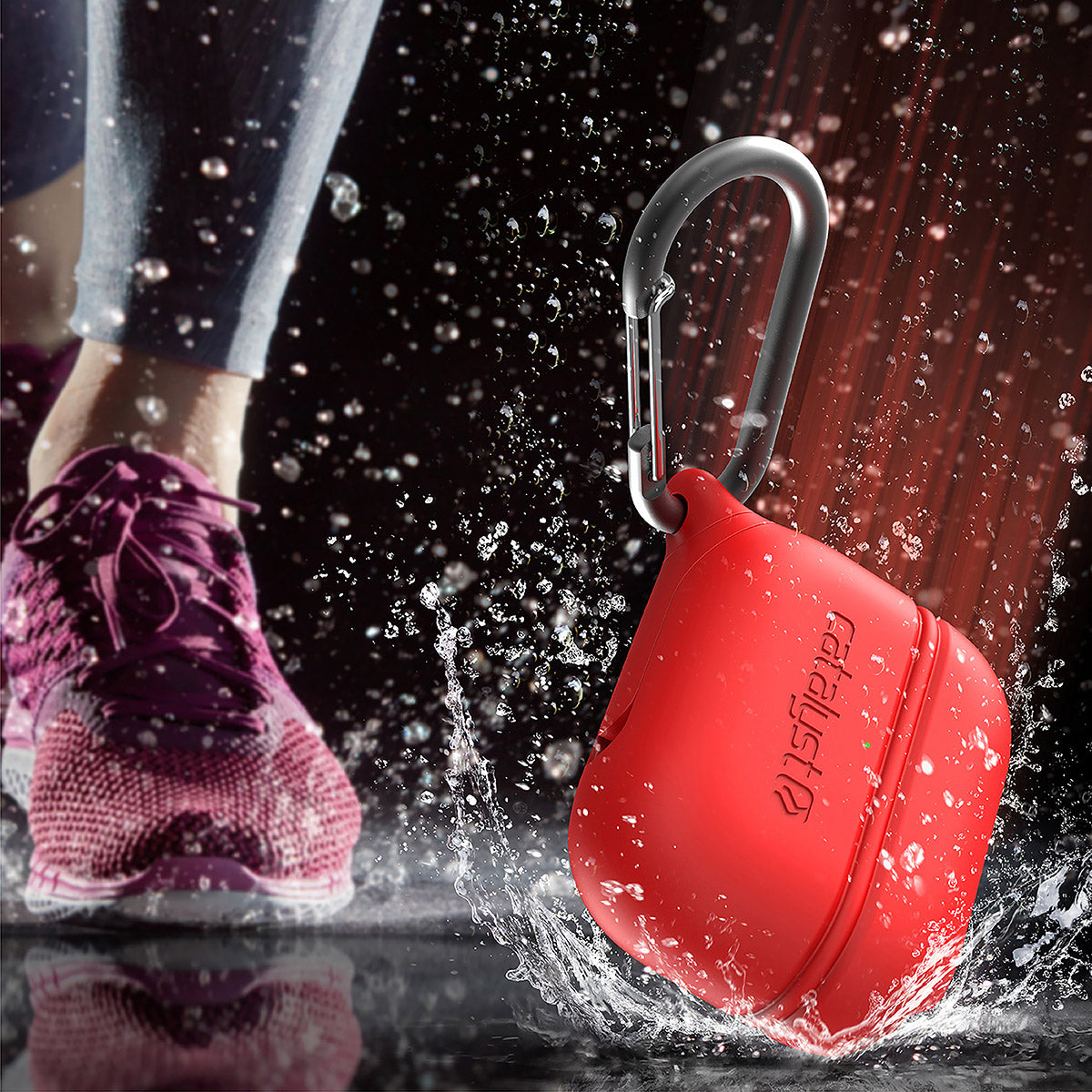 CATAPLAPDPRORED | catalyst airpods pro gen 2 1 waterproof case carabiner special edition red dropped and splashes of water running shoes