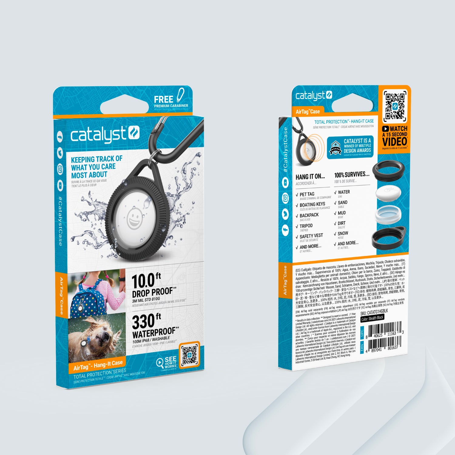 Catalyst airtag total protection case hang it front and back packaging