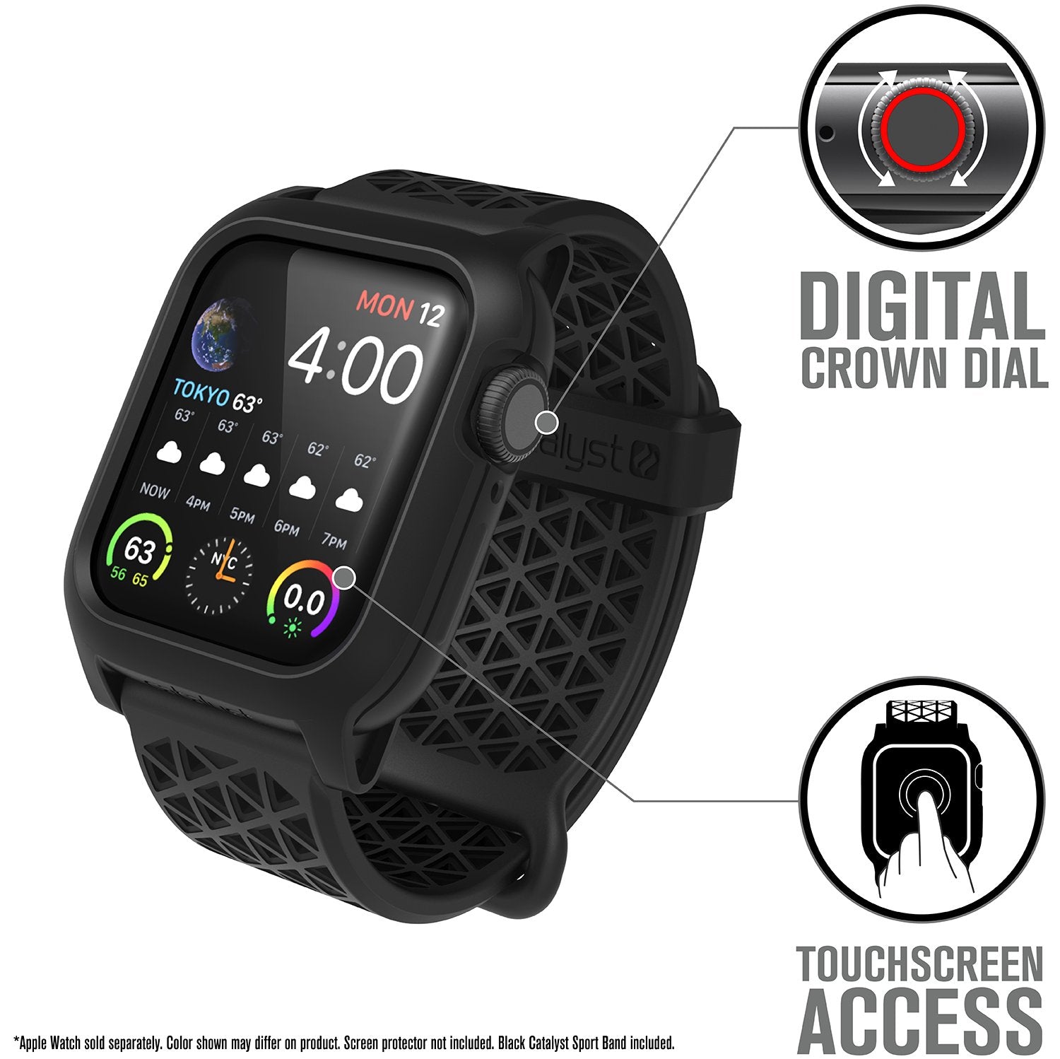 catalyst apple watch series 6 5 4 SE Gen 2/1 40mm impact protection case sport band showing the digital crown dial and touchscreen access text reads digital crown dial touchscreen access