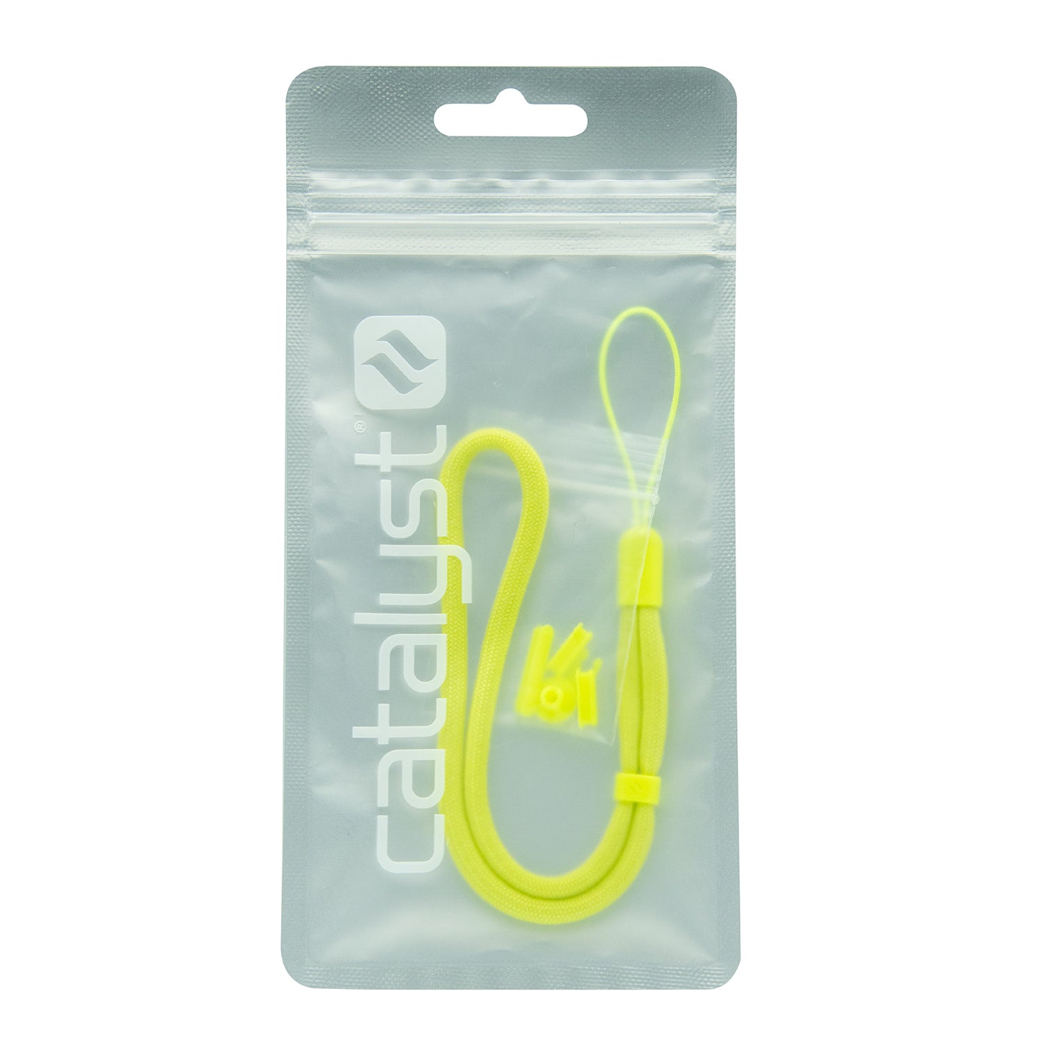 catalyst colored lanyard & buttons neon yellow inside the packaging