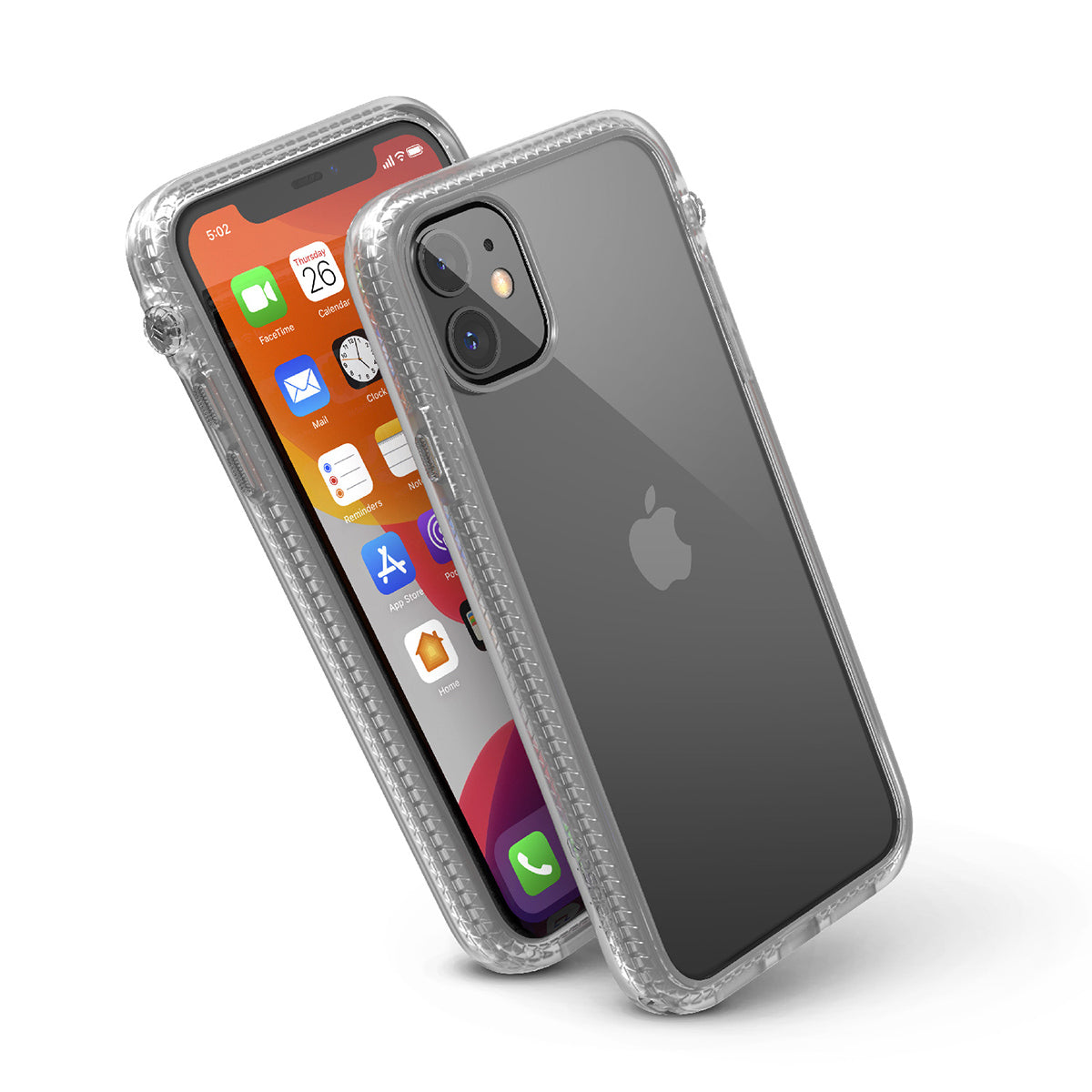 catalyst iPhone 11 series impact protection case clear showing side views and buttons of the case for iPhone 11