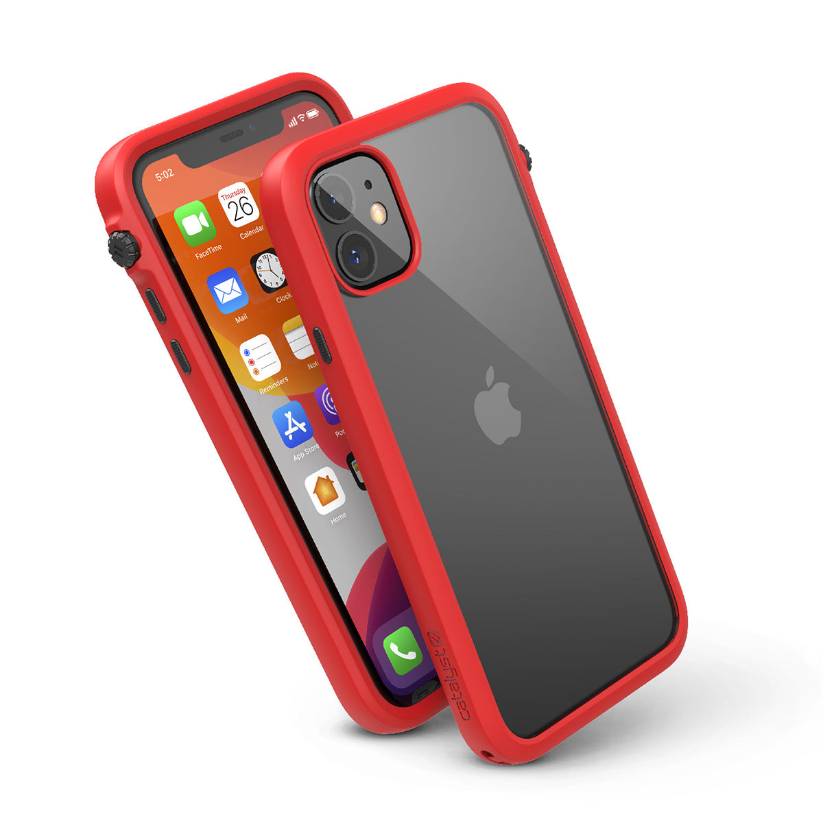 catalyst iPhone 11 series impact protection case flame red showing side views and buttons of the case for iPhone 11