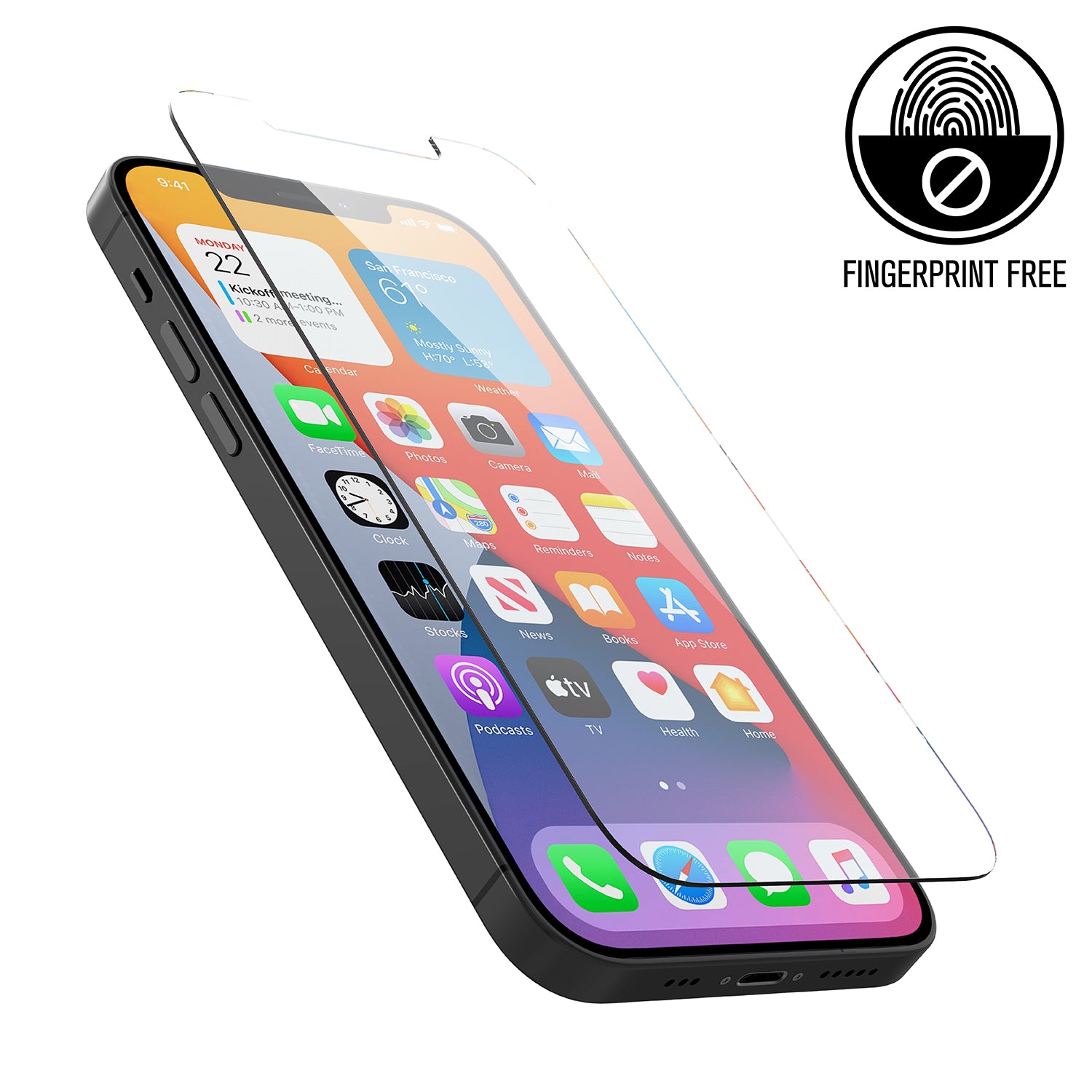 Catalyst Tempered Glass Screen Protector and iphone 12 / 12 Pro text reads fingerprint free