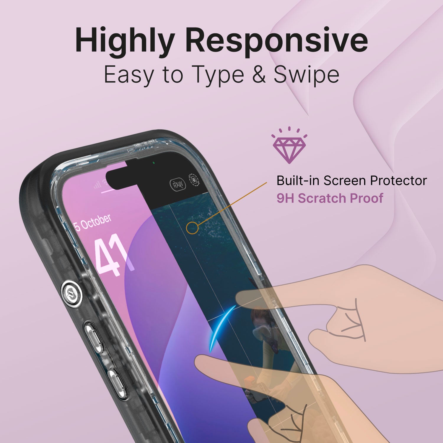 iPhone 16 Pro Max - Waterproof Case, Total Protection in Black features a fully protective design with a responsive "9H Scratch Proof" screen protector, it allows users to type and swipe effortlessly while offering serious protection.